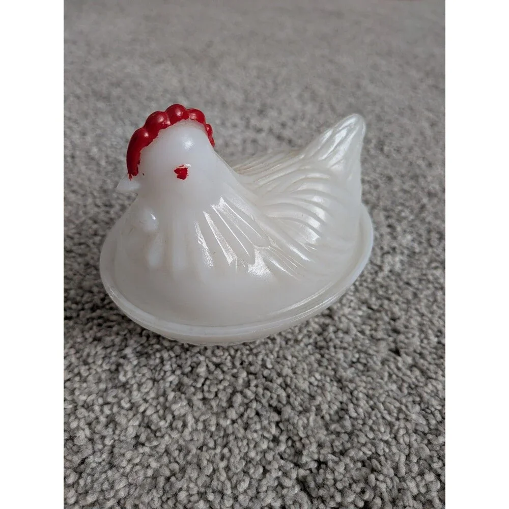 Vintage White Milk Glass Small Hen On Nest Candy Dish Cottage Granny Core
